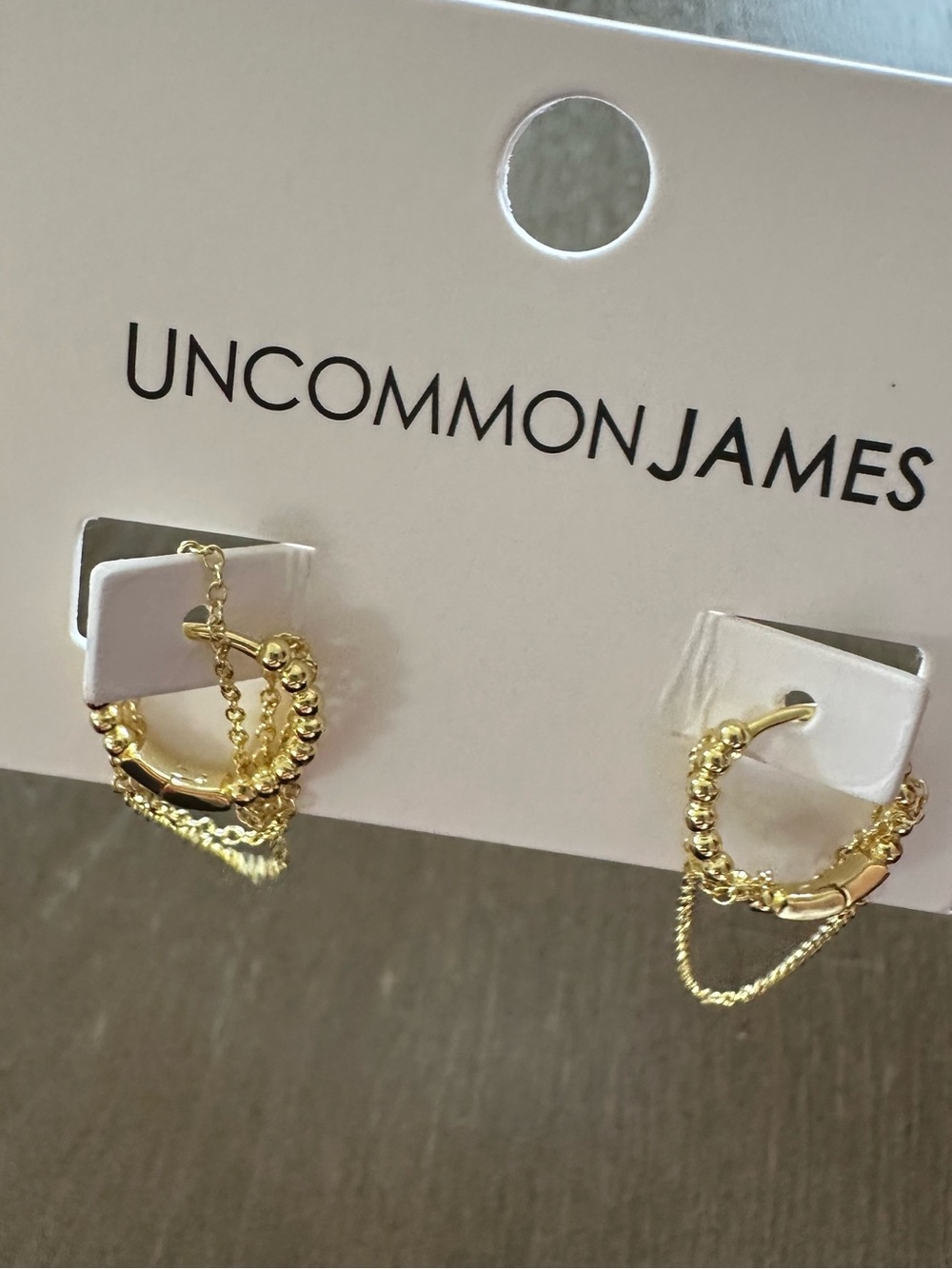 Uncommon James Gold Double Hoop Earrings with Chain Accent NWT